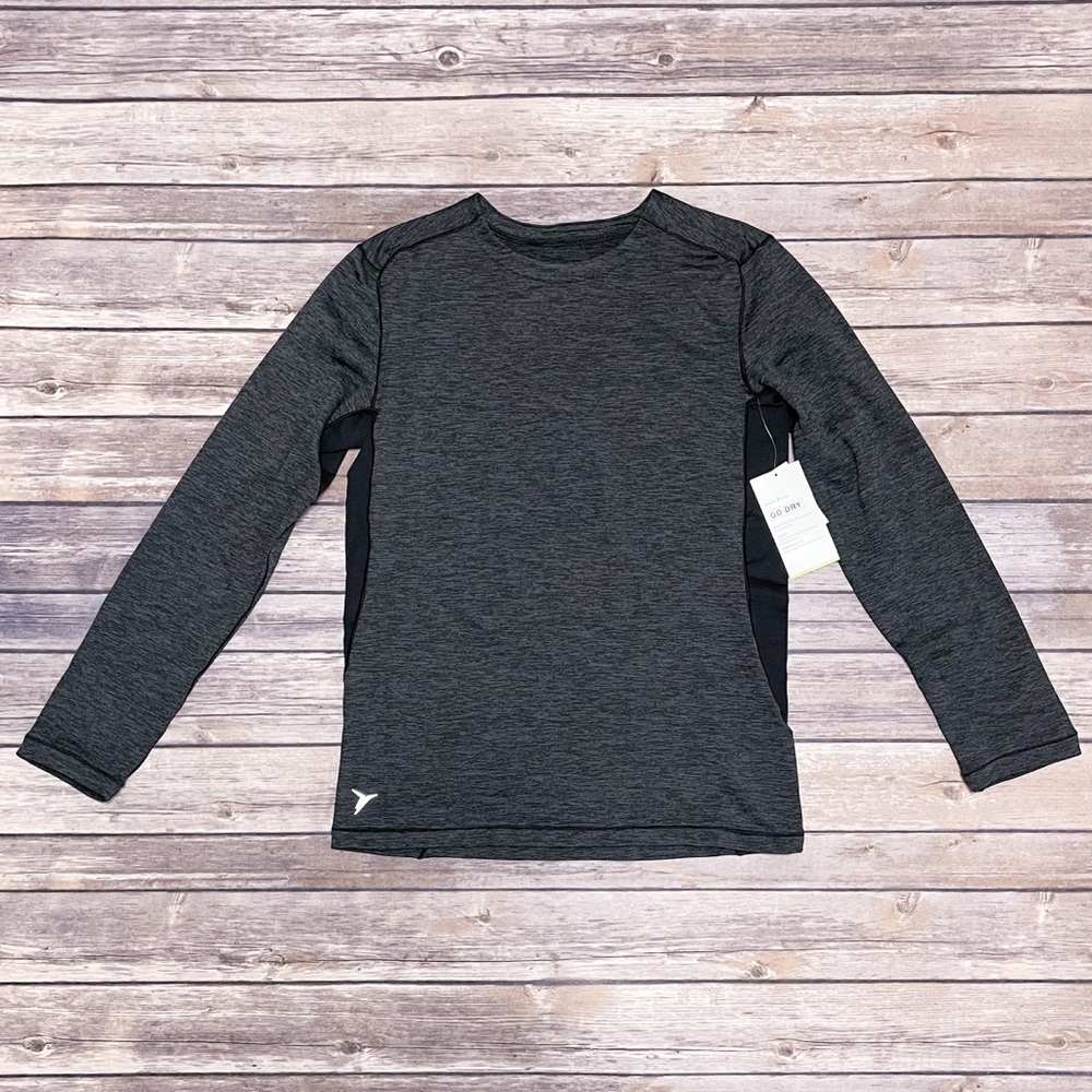Old Navy Active Gray Black Space Dye Base Layer Go Dry Long Sleeve NWT Large Boy